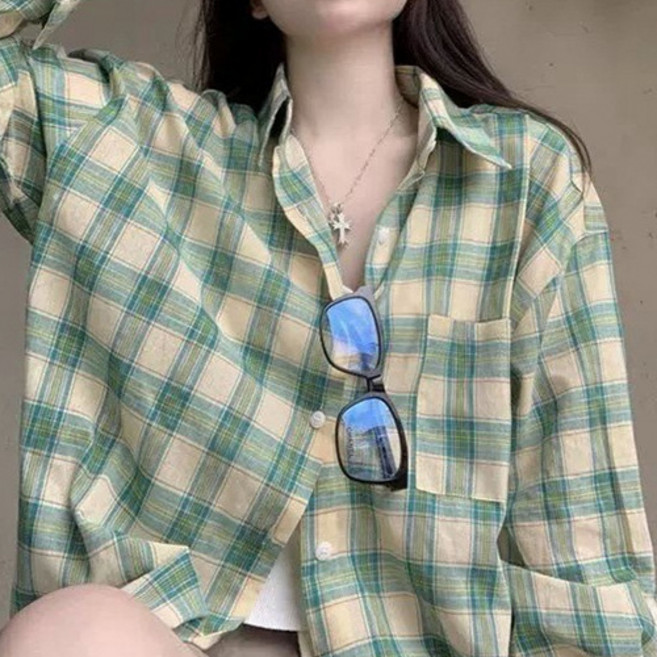 데일로엔 여성 루즈핏 체크 남방 셔츠 블라우스