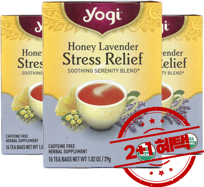 2+1 요기티 스트레스 릴리프 허니 라벤더 카페인 무함유 티백 29g / 해외직구 미국정품, 3개