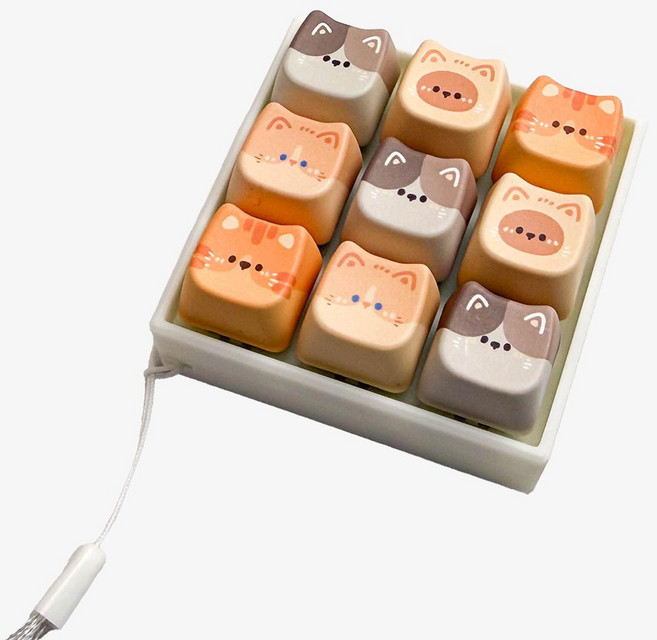 민타 고양이 키캡키링 9구 키보드 클리커 키링, 1개, 오렌지브라운