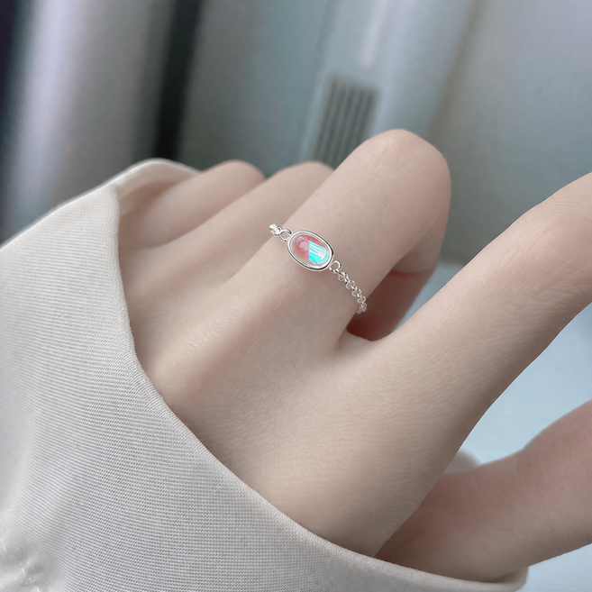 백송 오로라 오벌 체인 반지 사이즈 조절 데일리 우정 캐주얼 패션 포인트 여성 악세사리