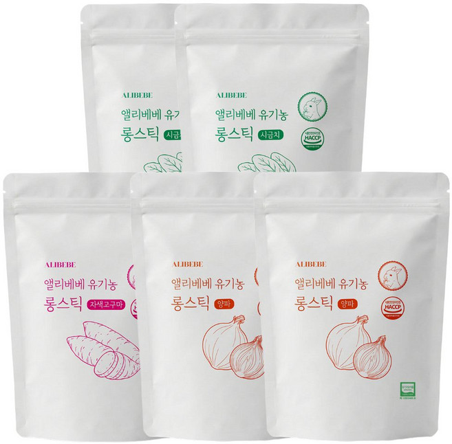 앨리베베 유기농 롱스틱 5봉지 골라담기, 1개, 150g, 혼합맛(시금치2개/자색고구마1개/양파2개)