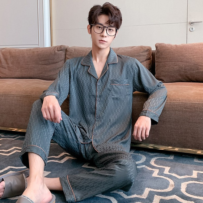 睡衣男秋季冰絲長袖長褲男士高級感薄款春秋大碼家居服套裝秋N288