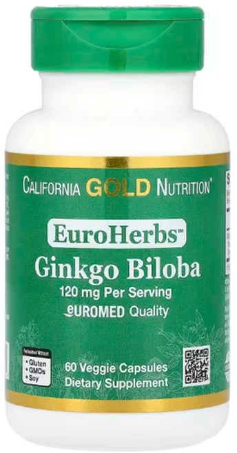 California Gold Ginkgo Biloba Extract EuroHerbs 캘리포니아 골드 은행 나무 추출물 120 mg 180개입, 60정, 1개 - 쿠팡