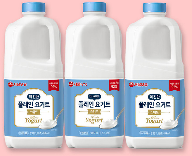 서울우유 더진한 플레인요거트 순수무가당1800ml 3개 토핑 그릭요거트 만들기, 1.8L