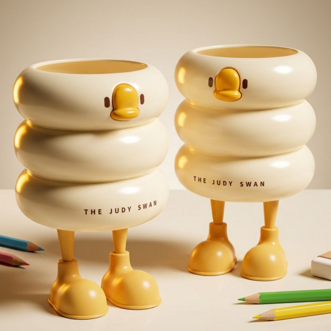 토브몰 오리 캐릭터 다용도 펜꽂이 겸 미니 휴지통 2p, 2개, 크림화이트