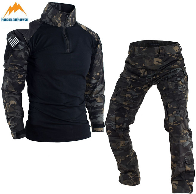 미국 군복 밀리터리 상하의 페인트볼 위장복 자켓 코스프레 해병대 전술복, XXL, 어둠 카모플라주 세트