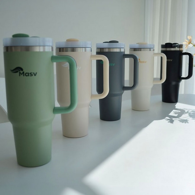 마시뷰 대용량텀블러 +스텐빨대 1.18L 대형텀블러 손잡이텀블러 보온 보냉 스텐빨대 뚜껑 진공텀블러, 밀크로즈, 1개