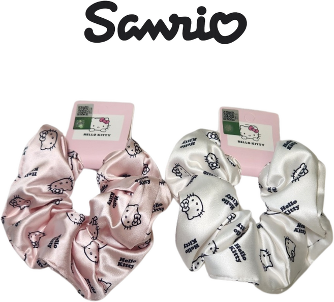 산리오 헬로키티 키티 곱창밴드 머리끈 새틴 스크런치 머리방울 포니테일 묶음머리 (처리네)