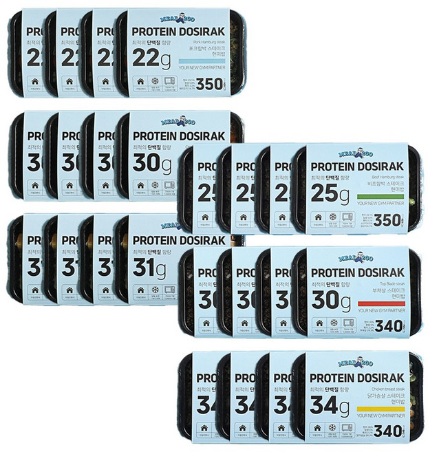 [밀투고] 냉동 단백질도시락 대용량 양많은 고단백 벌크업 다이어트 맛있는 간편 직장인 헬스 식단 닭가슴살 부채살 돈등심, 24개, 340g