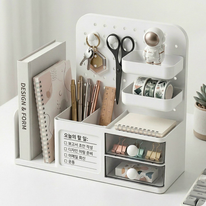 올인원 공간활용 데스크 책꽂이 펜꽂이 정리함, 1개, 화이트
