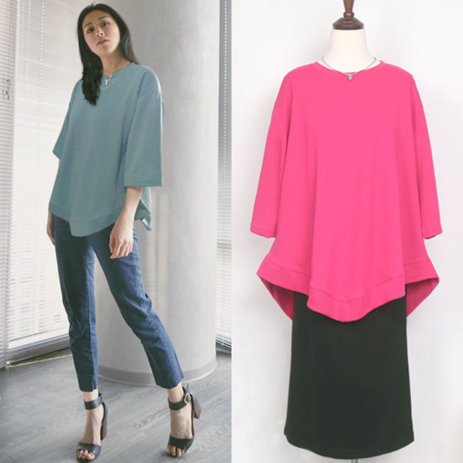 요미빅사이즈 7부 톡톡한특양면롱티 오버핏박스티 루즈핏 A라인 1149273