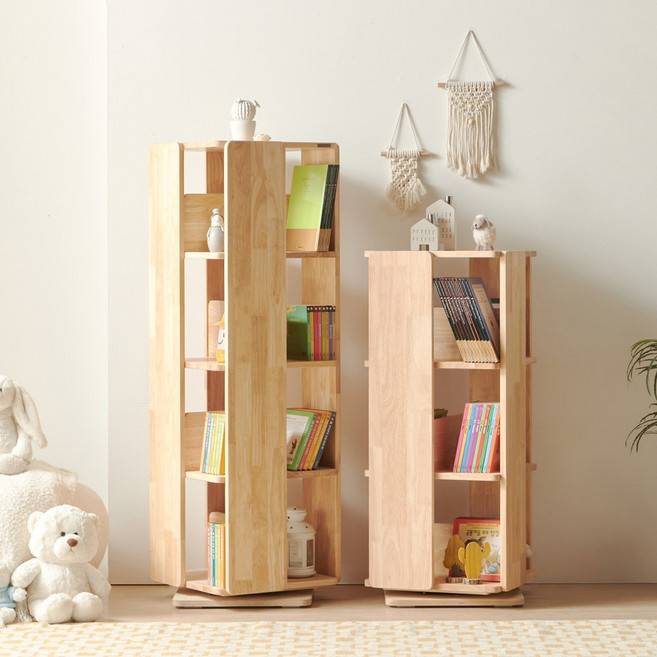 착한목수 오르비스 원목 회전책장 자작 3단 4단 아기책장 교구장 책꽂이 거실책장 편백 고문나무 소나무, 고무나무