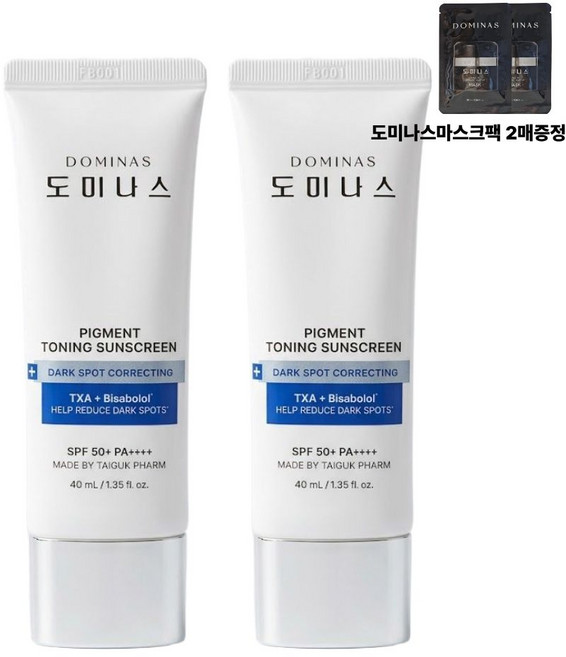 [태극제약] 도미나스 선크림 트라넥산삼 토닝 선스크린 40ml 2개+마스크팩2매