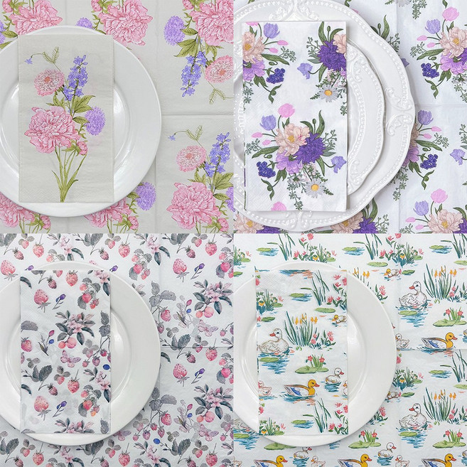 오릴리 파티 플라워 접대용 디자인 냅킨 12탄 40cm 빅사이즈, 1세트, 20개입, 오리폰즈