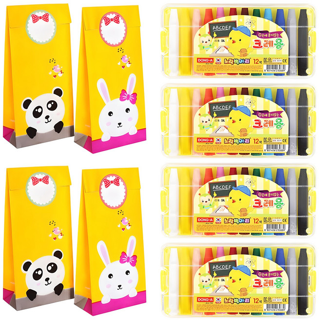 동아 어린이집 생일선물 노랑병아리 손에 묻지 않는 크레용 4p + 포장패키지 4p, 12색, 4세트