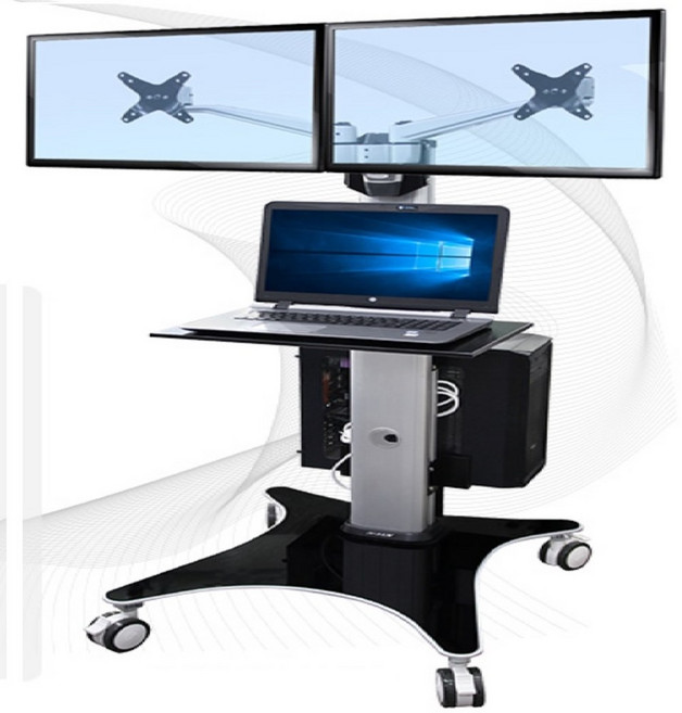 이동식 듀얼 모니터 노트북 선반 스탠드 2개 2대 듀얼암 거치대 이동형 카트 24인치 23인치 22인치 20인치 19인치 18인치 17인치 16인치 15인치