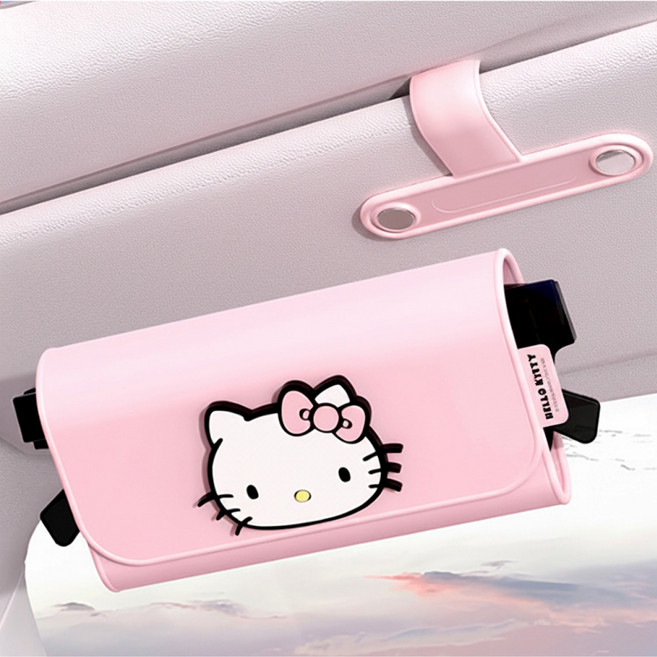 산리오 헬로키티 차량용 선바이저 썬글라스 안경 거치대 자석 클립, 1개, 핑크