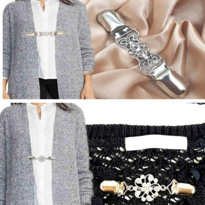 가디건 여밈 클립 소매 흘러내림 방지 멜빵 집게 고리, B 큐빅꽃, 1개