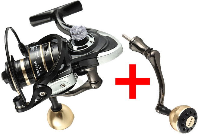 초중급자용 파워핸들 스피닝릴+추가핸들 바다 민물 원투낚시릴 루어낚시릴, 파워핸들 대형 골드+, NXS6000