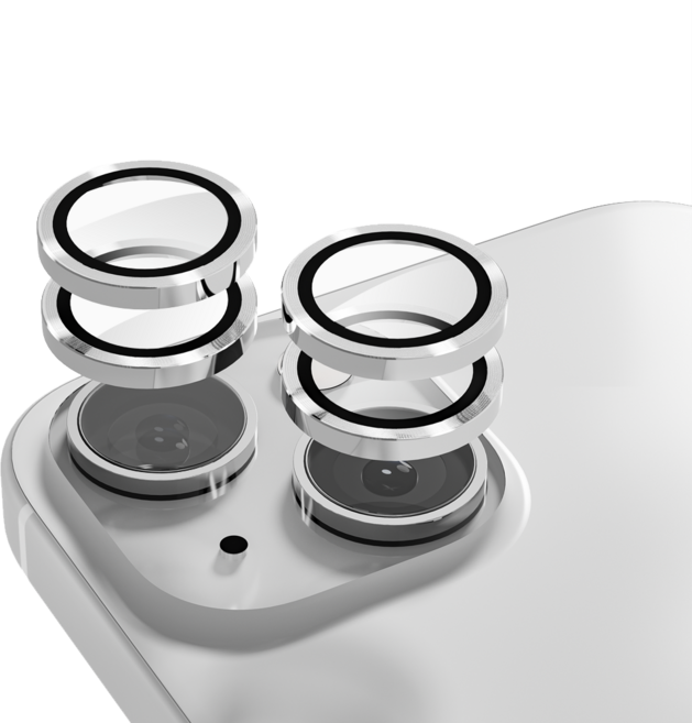 5세컨즈 아이폰 15 / 아이폰 15플러스 메탈링 카메라 렌즈 풀커버 강화유리 2매, 2개, 실버