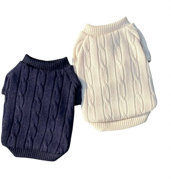 멜럿 강아지 고양이 얇은 "봄" "여름" 꽈배기니트 S-2XL, 1개, 아이보리