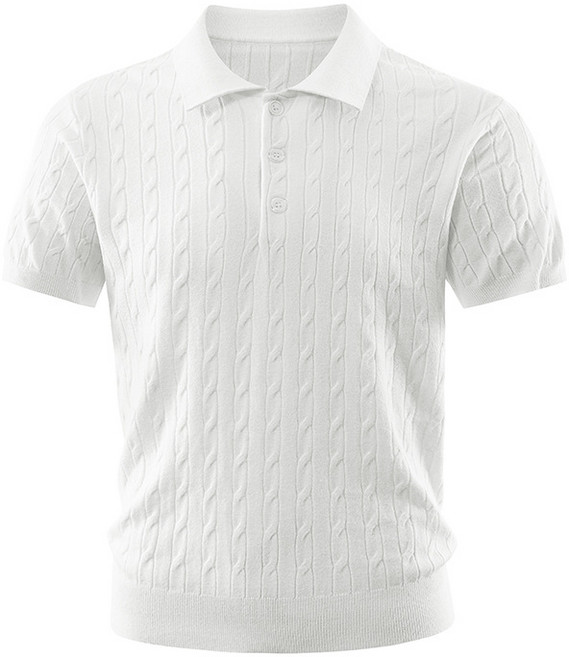 ANYOU 남자 여름 꽈배기 짜임 반팔 빈티지 통근 캐주얼 터틀넥 티셔츠