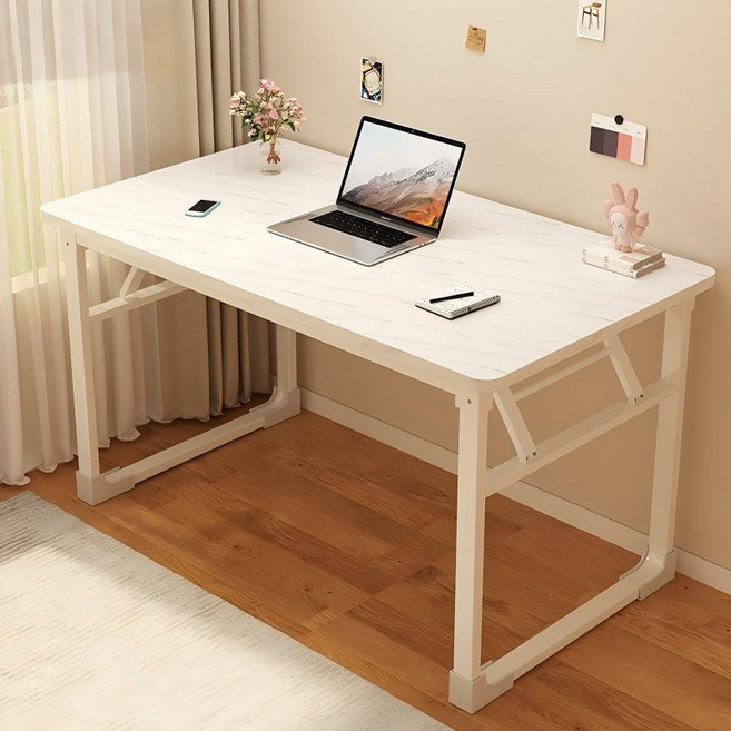 TixPra 다용도 접이식테이블 컴퓨터책상 철제책상 사무용책상 설치가 필요 없음 식탁, 흰색 대리석 패턴