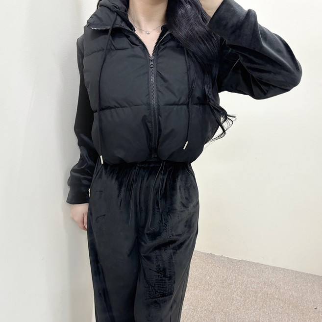 VANANA2 여성 포근 미니 숏 크롭 지퍼 스트링 패딩 조끼