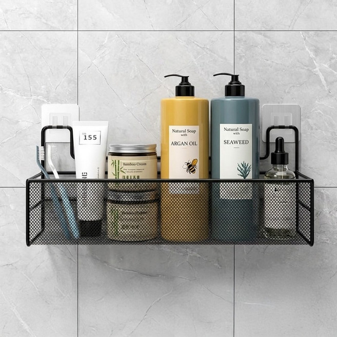 에이든 무타공 철제 욕실 선반 정리함, 블랙, 1개