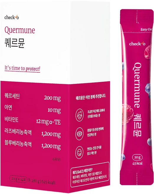 체크오 퀘르뮨 퀘르세틴 아연 비타민E 어린이 키즈 환절기 젤리, 1박스, 14회분 - 쿠팡