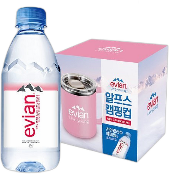 본사직영 롯데 에비앙 천연광천수펫 + 에비앙 알프스 캠핑컵 증정, 1개, 330ml