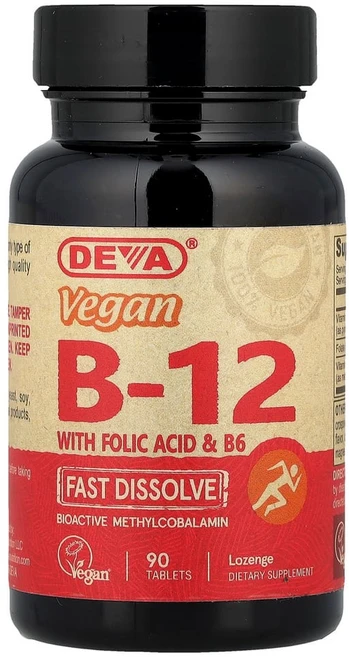 Deva 엽산 앤드 B6 함유 비건 B12 속효성 90정, 1개 - 쿠팡