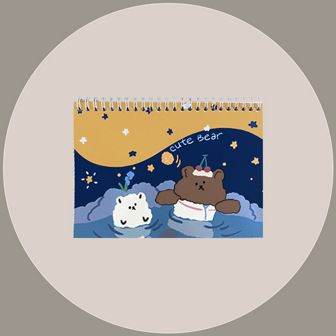 A4 A5 양면 이형지 스티커북 - 온천베어 (30매), 단품