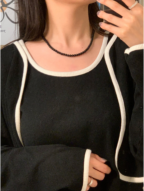 핸드메이드 실버925 오닉스 5mm 남녀공용 커플 원석 목걸이