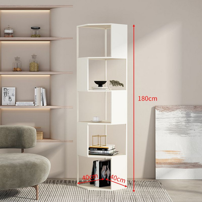 디자인 책장 인테리어 서재 책꽂이 거실 침실 백화점 비정형 독특한 장식장 진열대 럭셔리 선반 상품, F7 화이트 5단(40x40x180cm), 14. 화이트 5단 (40x40x180cm), 1단