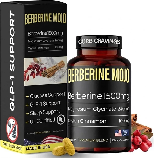 Berberine 1500mg 보충제 GLP-1 및 포도당 지원 포함 - 베르베린 HCL 마그네슘 글리시네이트 실론 시나몬 - 설탕 조절 및 체중 관리 허브 보충제 - 미, 1개, 60정 - 쿠팡