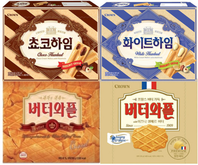 크라운 4종세트 버터와플 316g+위드 이즈니 생메르 버터 316g+쵸코하임 284g+화이트하임 284g, 1세트, 1.2kg