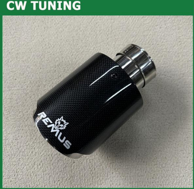 스포일러 리어 에어로파츠 자동차 범용 304 스테인레스 스틸 단일 배기 파이프 광택 카본 레무스 로고 블랙 커버 머플러 팁 메르세데스-벤츠 호환 용, [20] ID 73mm-OD 114mm