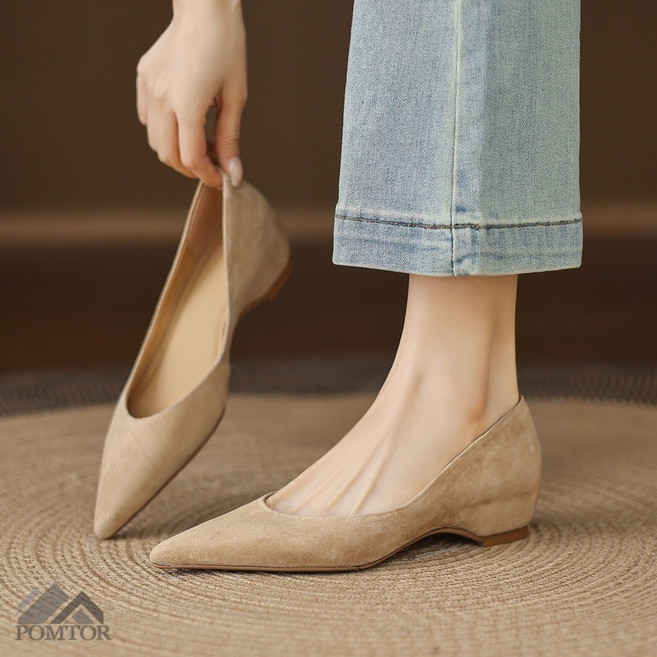 POMTOR 여성 베이직 발편한 키높이 미들 굽 펌프스 로퍼3.5cm