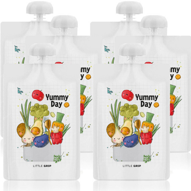 리틀그립 세이지 이유식 파우치 재사용 다회용 50회 가능, 1세트, 6개입