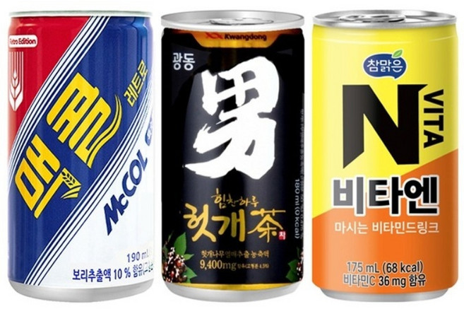 Yotta 맥콜 레트로 헛개차 비타엔 광동 힘찬하루 참맑은 비타민드링크 업소용음료수 미니캔음료 식당 노래방 피씨방, 90개, 185ml