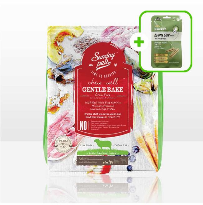 젠틀베이크 그레인프리 오븐베이크 강아지사료 + 증정 강아지껌, 1개, 1.3kg, 양