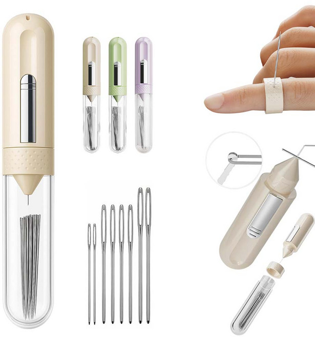 루이 5in1 바느질 실꿰기 실밥 제거기 + 골무 자석 흡착 디자인 바늘보관 퀼트/자수/수선, 베이지, 1개