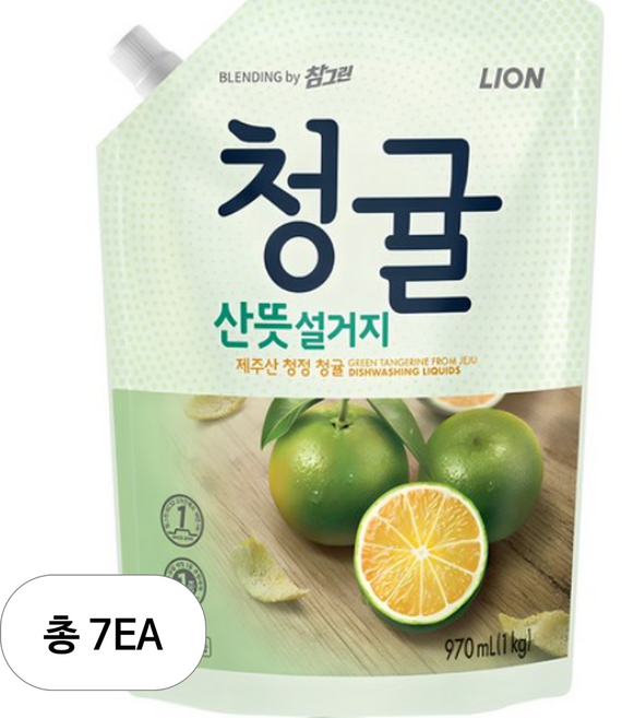 참그린 청귤 산뜻 설거지 주방세제 리필, 7개