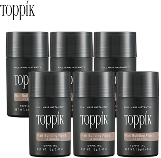 TOPPIK 토픽 흑채 밝은갈색 12g 천연양모케라틴 증모제 새치커버 에어쿠션 펌프별매, 6개 - 쿠팡
