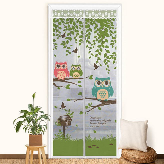 다샵 현관용 방문 자석 벨크로 부착형 모기장, 숲속부엉이
