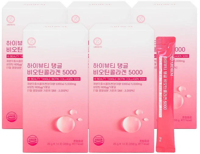아르디엠 하이뷰티 탱글 비오틴콜라겐 5000 14포, 70개, 25g - 쿠팡