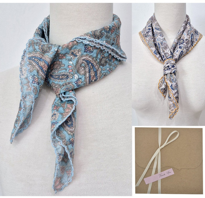 2매세트 면스카프 페이즐리 국산 면 100% 손수건 여성 남성 등산 순면 목수건 선물