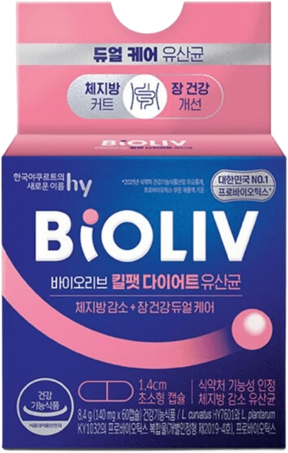 한국야쿠르트 BIOLIV 다이어트유산균 140mg X 60캡슐, 1개, 60정 - 쿠팡