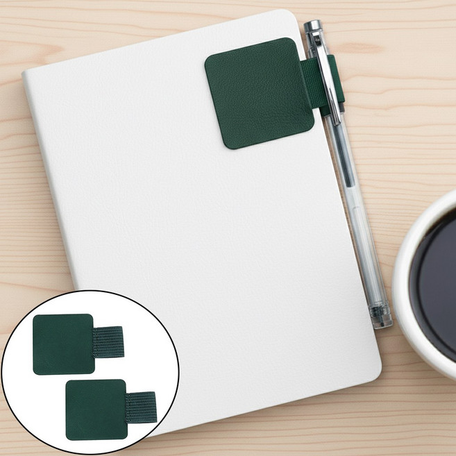 댓츠댓 고급스럽고 깜찍한 가죽 밴드 다이어리 펜꽂이, 2개, 포레스트 그린